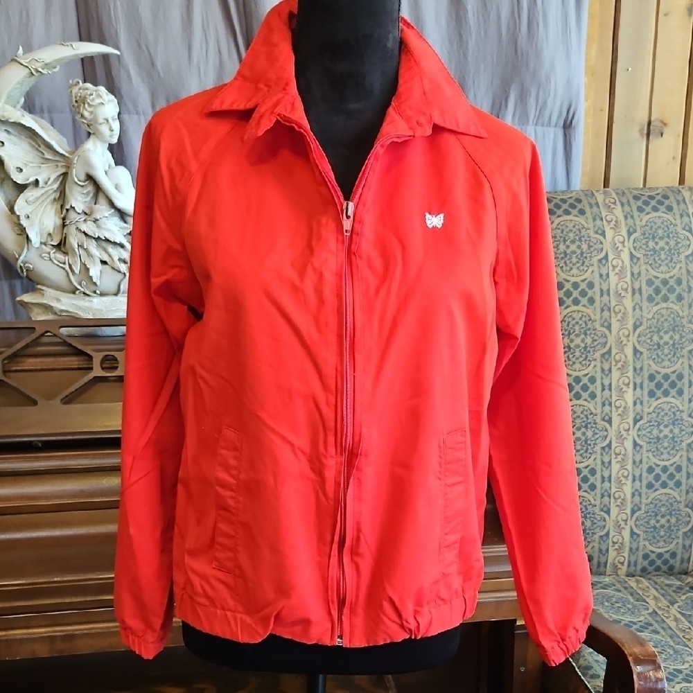 Vintage Lightweight Bomber Jacket, Zip Up, w Butterfly Embroidery S/M